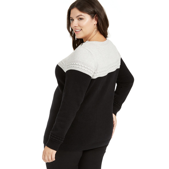 NEW Charter Club Metallic Bi-color Sweater Silver Tin Black Women's Plus Size 0X - Picture 3 of 10